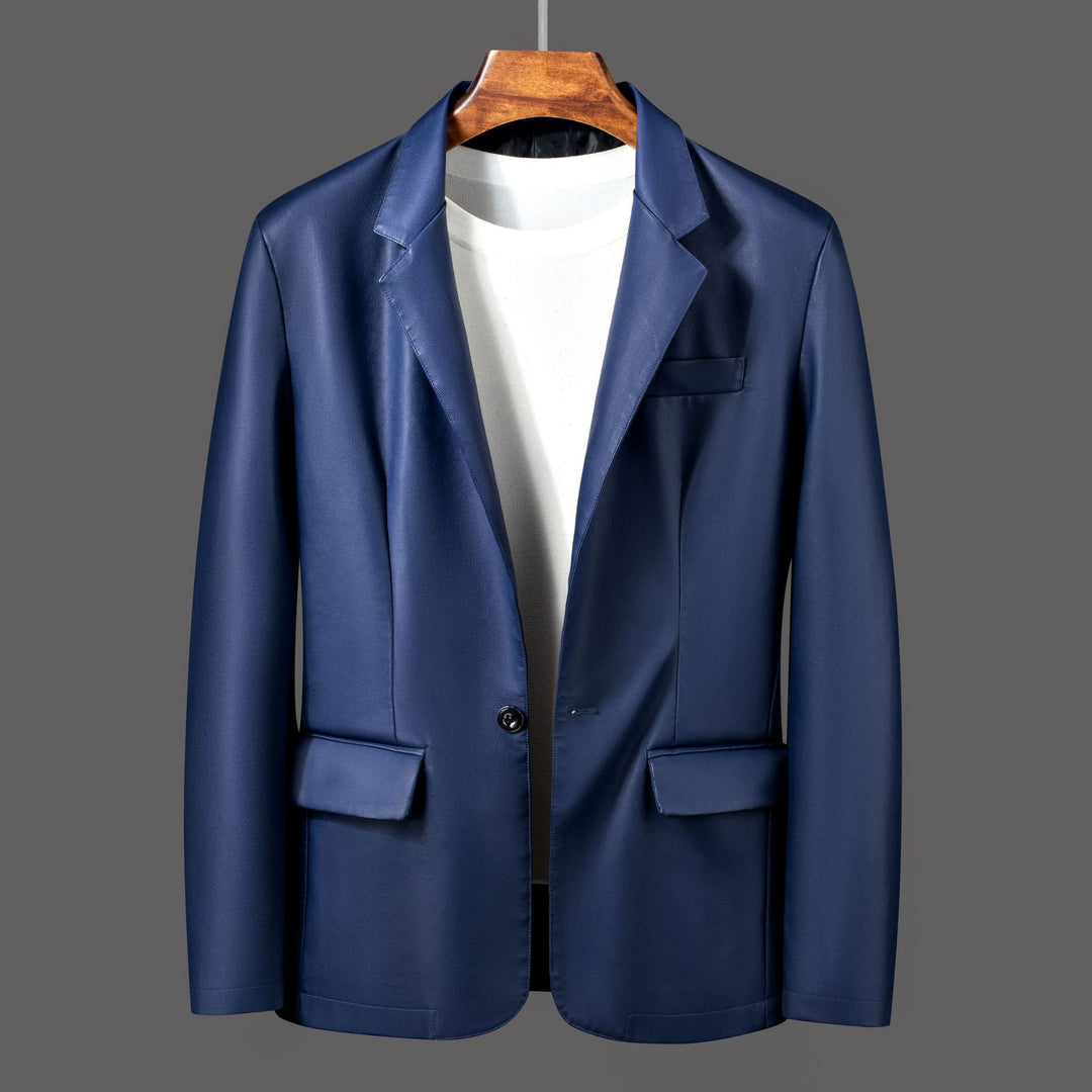 Herren Einreihiger Blazer aus Lederimitat mit Notch-Revers und Pattentaschen Nord Taschen