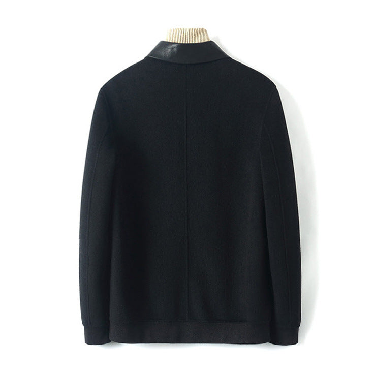 Herren Reißverschluss-Wollmix-Jacke mit Lederkragen und schlanker Silhouette Nord Taschen