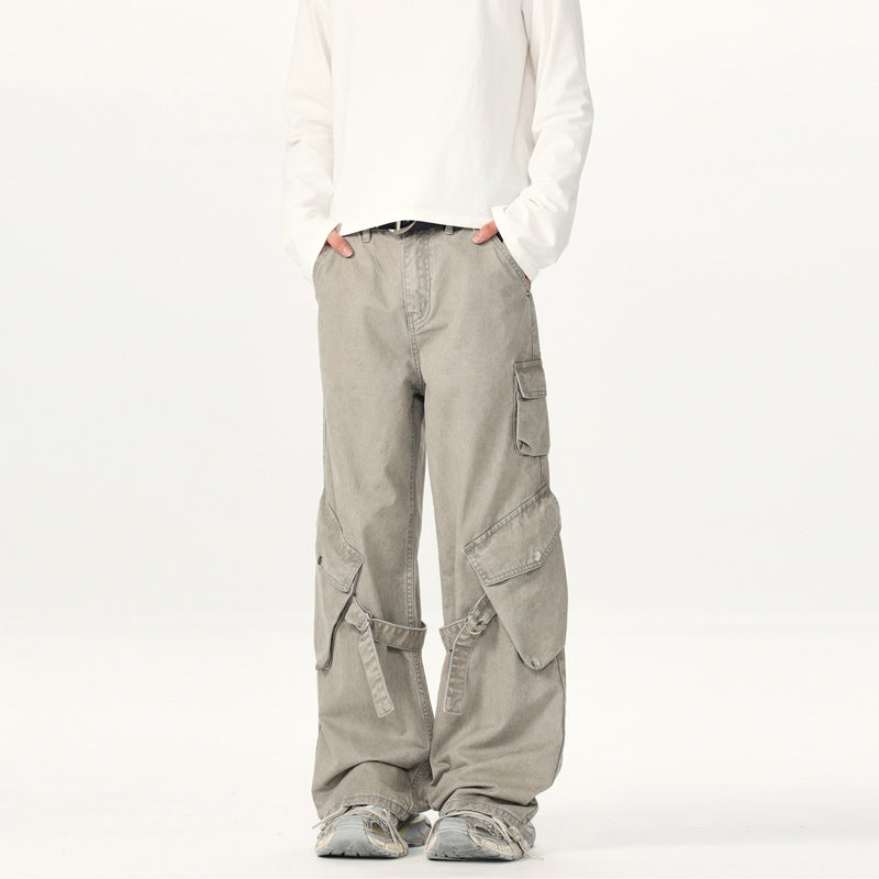 Herren Extraweite Cargo-Palazzohose mit Metallringen und verstellbaren Beinschlaufen Nord Taschen