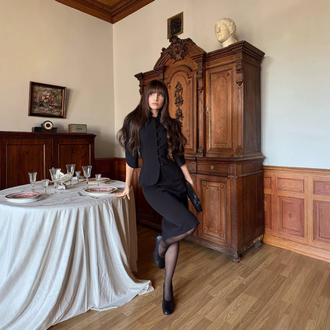 Damen Taillierter Blazer mit besticktem Schalkragen und Puffärmeln Nord Taschen