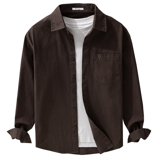 Herren Hemdjacke-Overshirt aus softem Baumwoll-Twill im Layering-Look mit aufgesetzter Brusttasche Nord Taschen