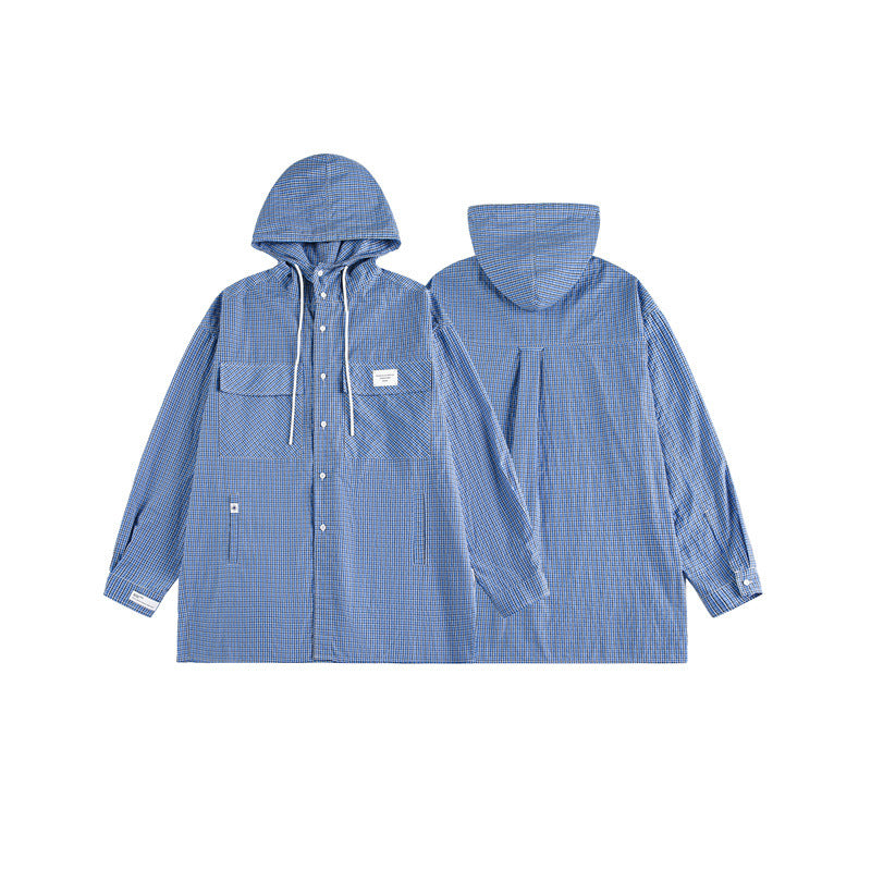 Unisex Kapuzen-Overshirt im karierten Longline-Schnitt mit Pattentaschen und Druckknopfleiste Nord Taschen