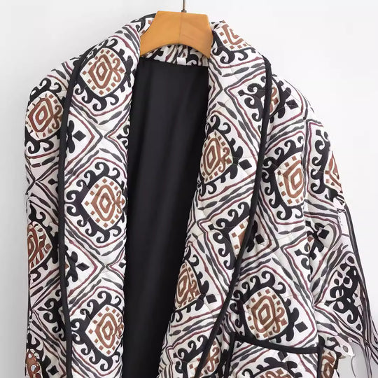 Damen Stepp-Kimonojacke mit grafischem Ethno-Print und Taillengürtel Nord Taschen