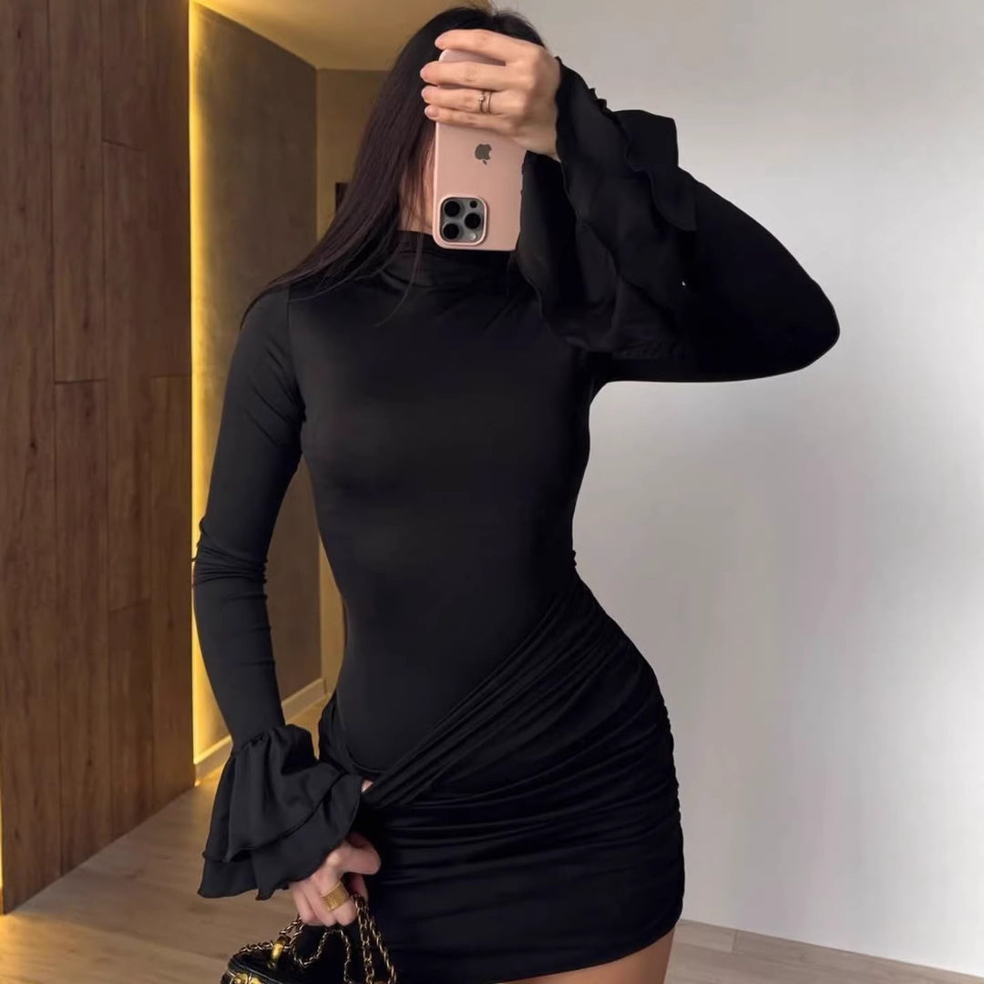 Damen Eng anliegendes Minikleid mit Rüschen-Volantärmeln und geraffter Wickeloptik Nord Taschen