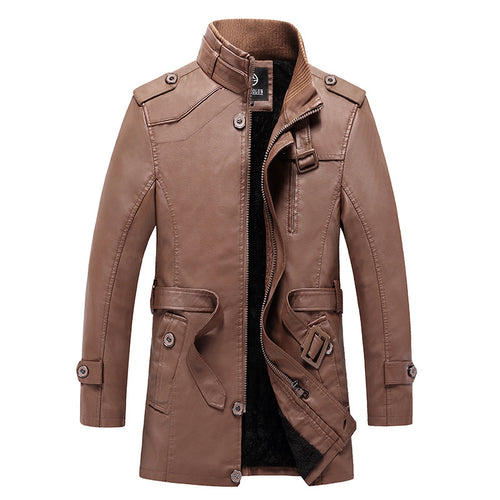 Herren Taillierter Leder-Trench mit Gürtel und Ziernähten Nord Taschen