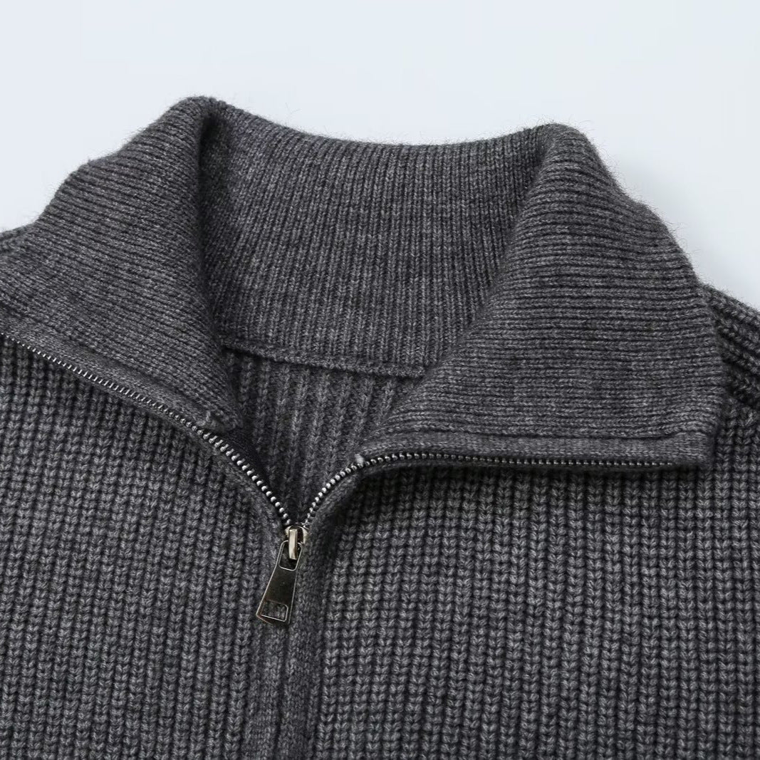 Damen Zweiteiliges Strickset mit Reißverschluss-Cardigan, Stehkragen und weitem Bein Nord Taschen