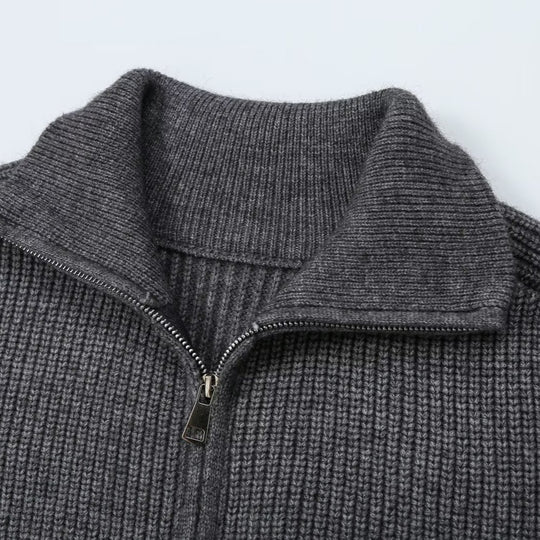 Damen Zweiteiliges Strickset mit Reißverschluss-Cardigan, Stehkragen und weitem Bein Nord Taschen