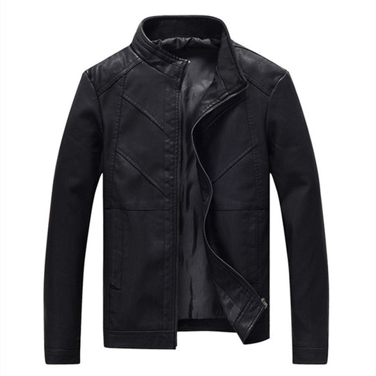 Herren schlanke Kunstleder-Motojacke mit Stehkragen, ergonomischer Nahtführung und leichter Thermofütterung Nord Taschen