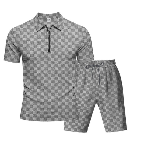 Herren sportliches Kurzarm-Oberteil mit Zipper und bequemen Shorts Nord Taschen