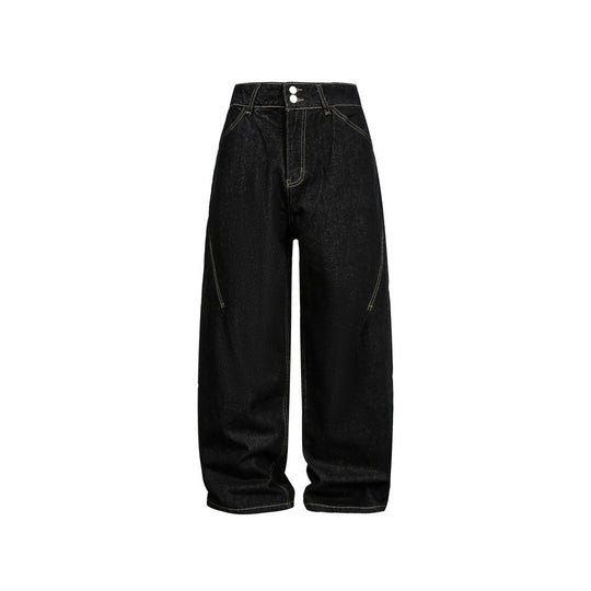 Damen Weite High‑Waist Baggy-Jeans aus schwerem Denim mit Kontrastnähten Nord Taschen