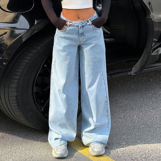 Damen High‑Waist Oversize-Jeans mit weitem Bein und seitlichen Keilschlitzen Nord Taschen
