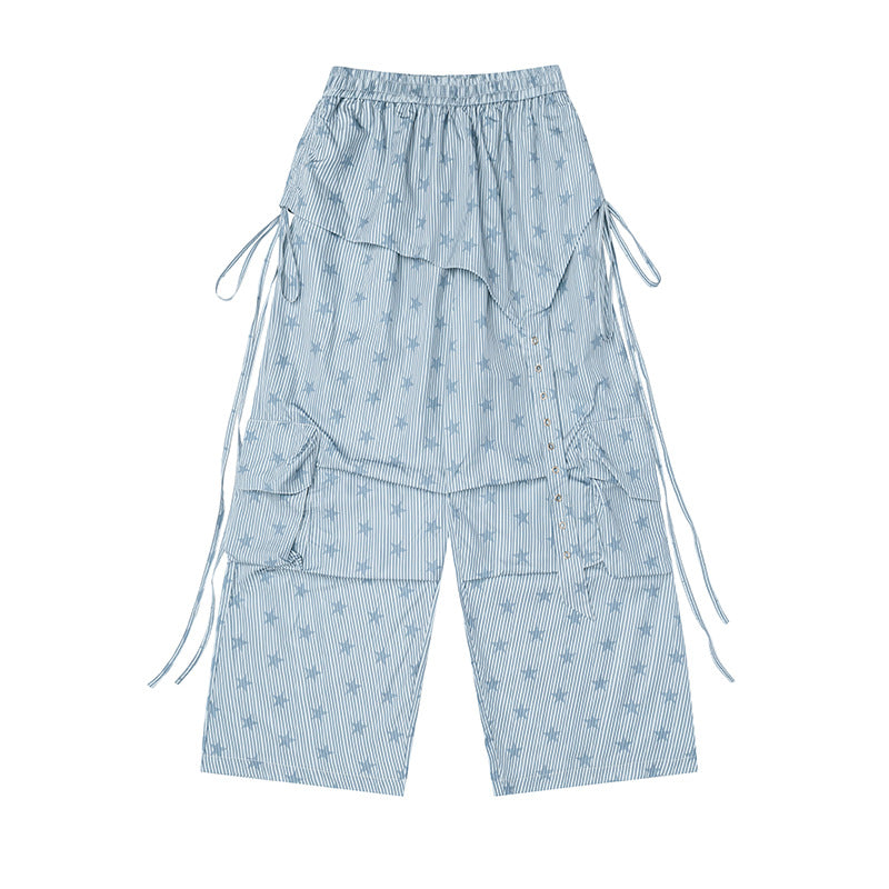 Damen Weite Palazzo-Cargohose mit Lagen‑Rock‑Overlay, Tunnelzugbund und Cargotaschen Nord Taschen