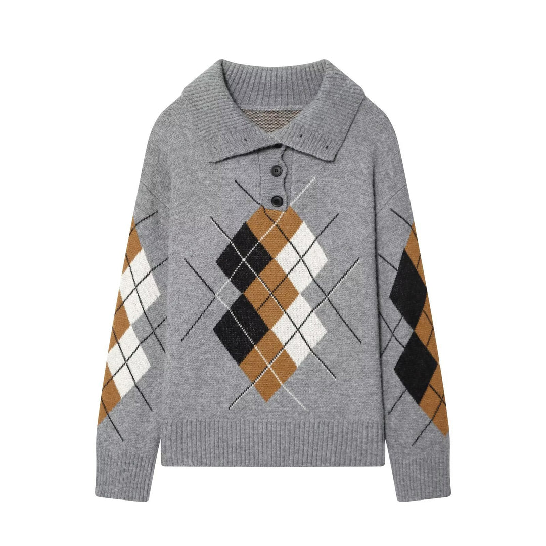 Damen Oversized Strickpullover mit Rautenmuster und Rollkragen Nord Taschen