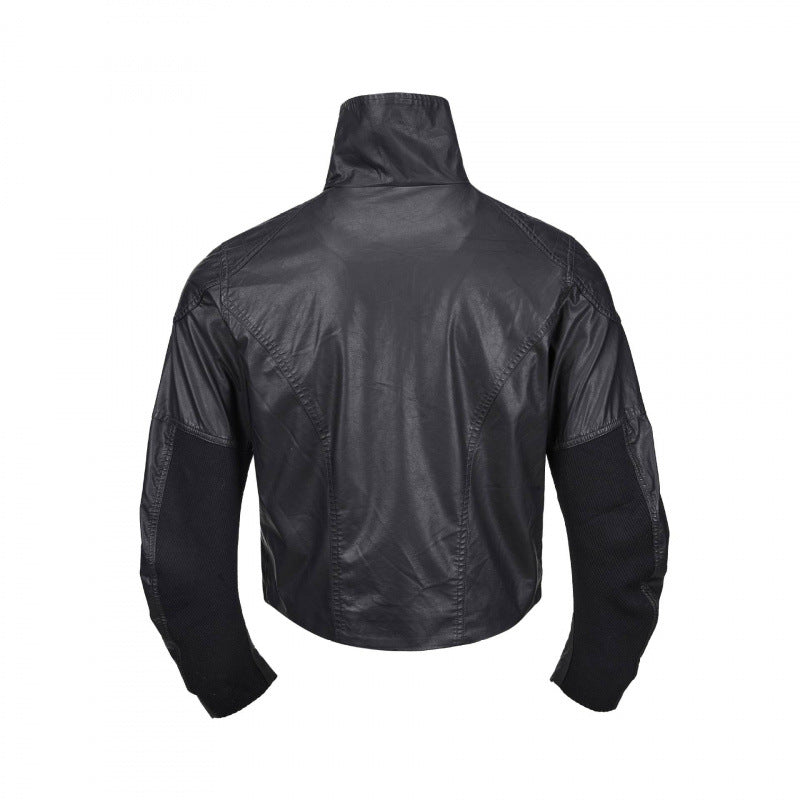 Herren Kurzjacke im Lederlook mit hohem Stehkragen, zwei schrägen Brustreißverschlüssen und Vintage‑Metalldetails Nord Taschen