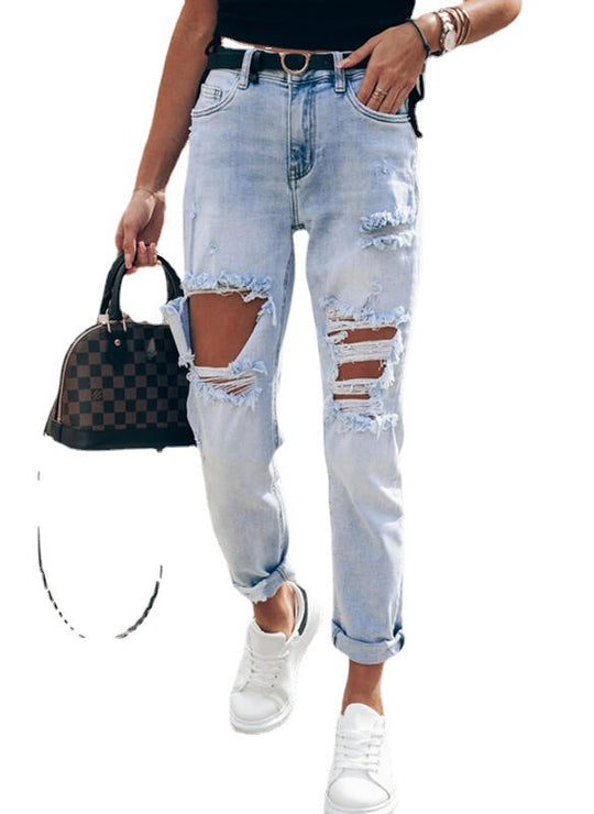 Damen Ripped Boyfriend Jeans im lässigen Vintage-Stil mit hohem Bund