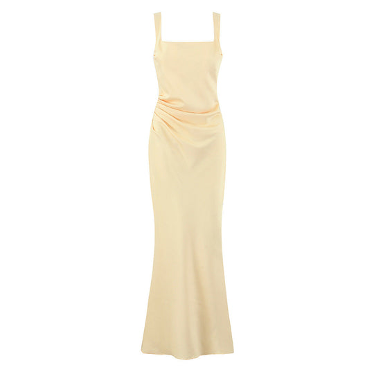 Damen Maxikleid mit elegantem quadratischen Ausschnitt und raffiniertem Drapierungsdesign