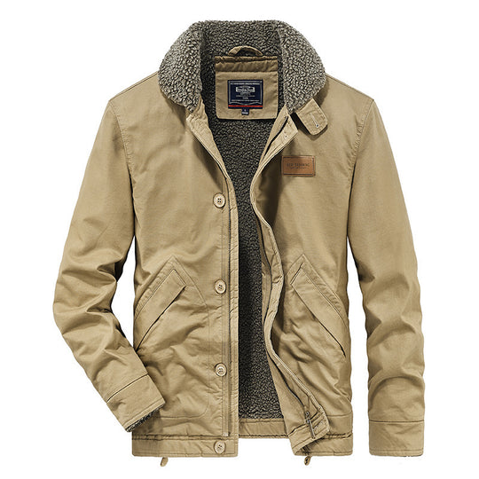 Herren Canvas-Workerjacke mit Sherpa-Futter, Stehkragen und Diagonal-Taschen Nord Taschen