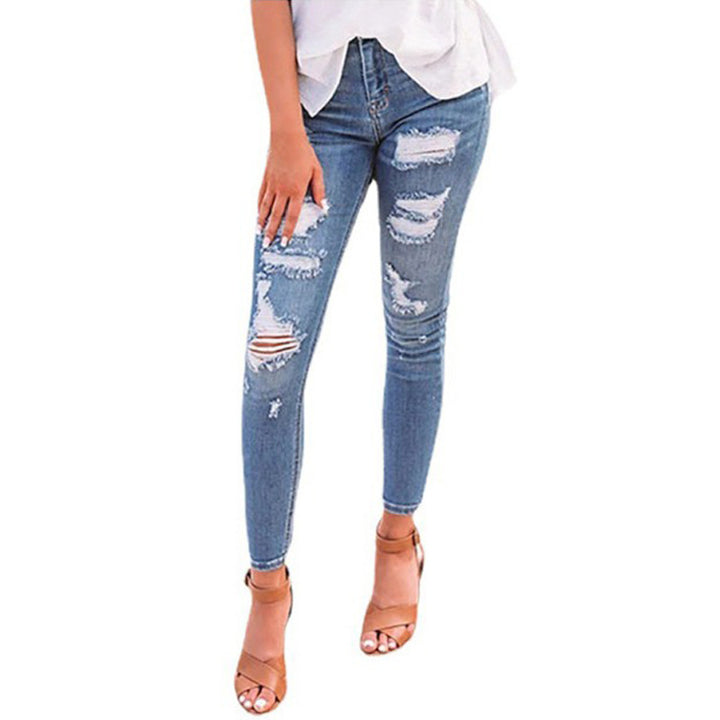 Damen hochgeschnittene Ripped-Skinny-Jeans mit Stretch, Five‑Pocket und figurformender Passform Nord Taschen