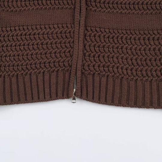 Damen Grobstrick-Cardigan mit Reißverschluss und Kunstfellkapuze Nord Taschen