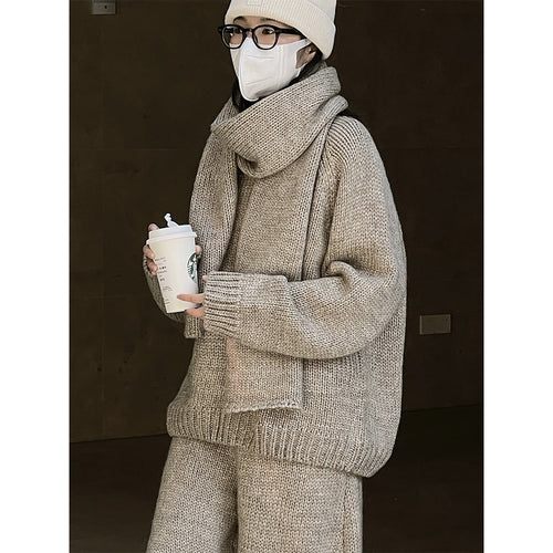 Damen Relaxter Grobstrick-Raglanpullover mit weitem Bund und geripptem Abschluss Nord Taschen