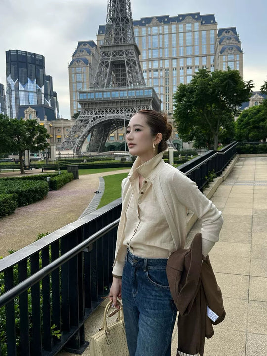 Damen Leichter Baumwollmix-Cardigan mit offenem Frontfall und feiner Struktur Nord Taschen
