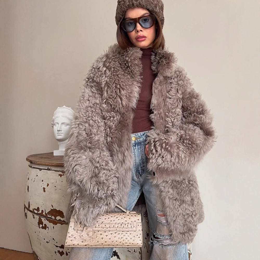 Damen Oversize Kunstfell‑Mantel mit lockiger Teddy‑Optik und weiter Boxy‑Silhouette Nord Taschen