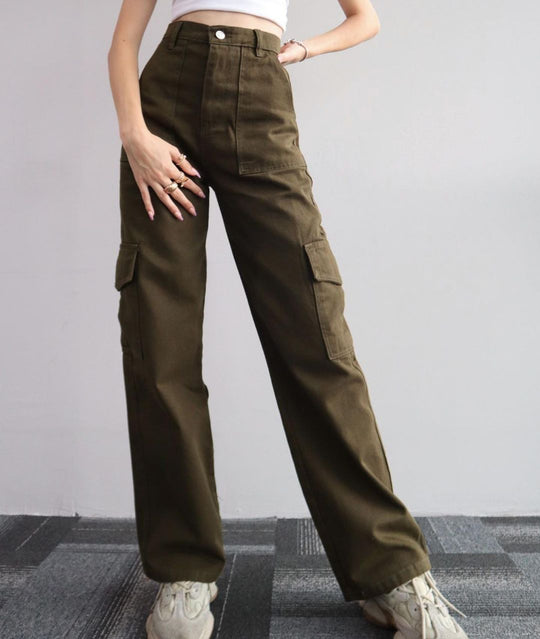 Damen Cargohose mit hoher Taille, geradem Bein und aufgesetzten Pattentaschen Nord Taschen