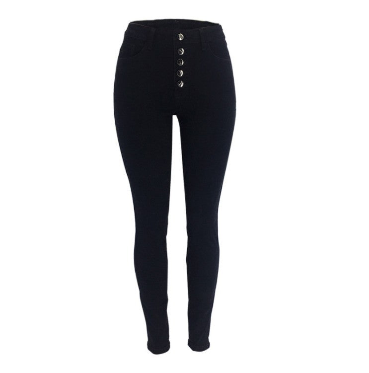 Damen hochgeschnittene Skinny-Jeans mit sichtbarer Knopfleiste und figurformendem Stretch Nord Taschen