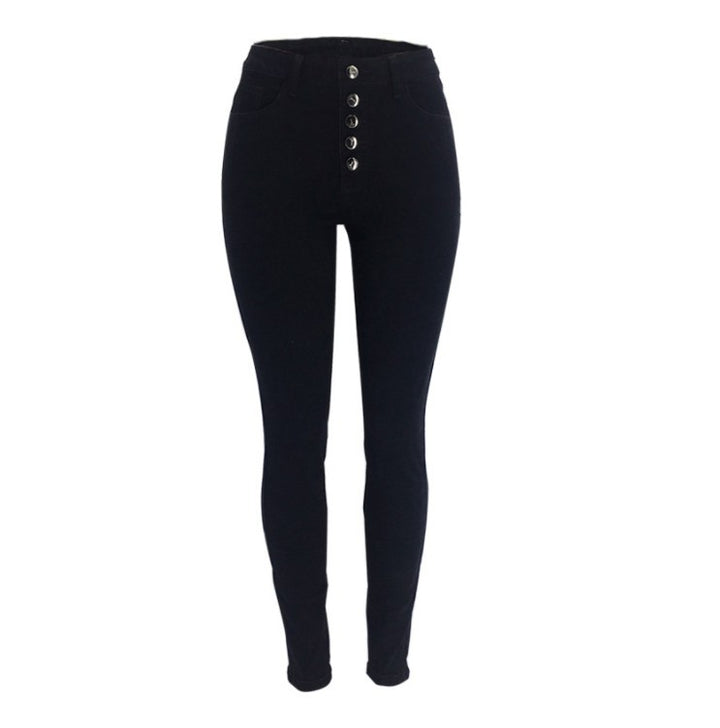 Damen hochgeschnittene Skinny-Jeans mit sichtbarer Knopfleiste und figurformendem Stretch Nord Taschen