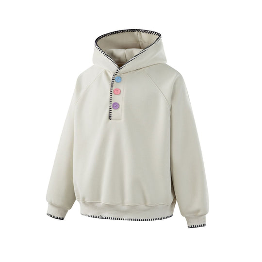 Damen Kapuzenpullover mit halber Knopfleiste, dekorativer Sattelnaht und Oversize-Schnitt Nord Taschen