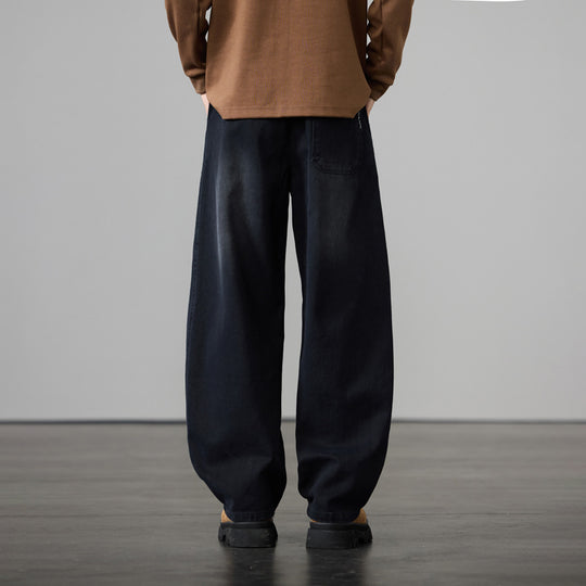 Herren Weite Baumwoll-Drawstring-Hose im Vintage-Waschlook Nord Taschen