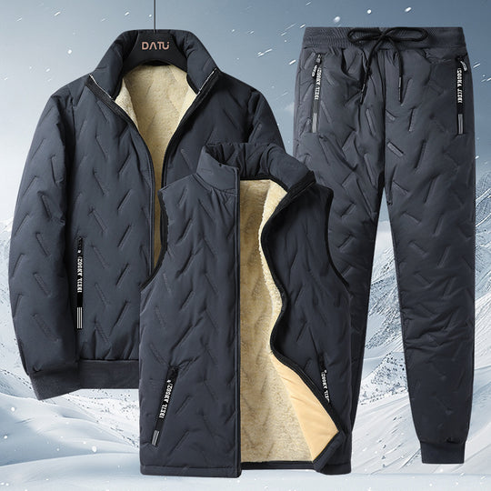 Herren dreiteiliges Thermo-Fleecegefüttertes Freizeit- und Outdoor-Set mit gesteppter Jacke Weste und Jogginghose Nord Taschen