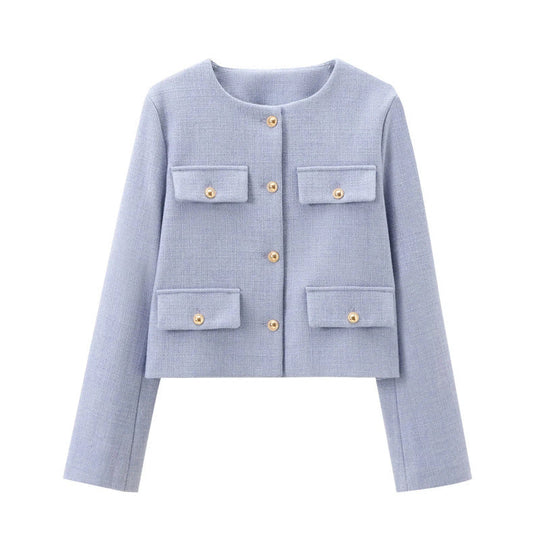 Damen Modische Kurzjacke mit dekorativen Knöpfen und praktischen Taschen