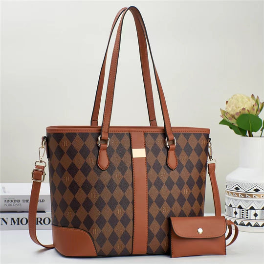 Damen praktische Tote-Handtasche mit stilvoller Karomusterung und abnehmbarer Mini-Clutch Nord Taschen