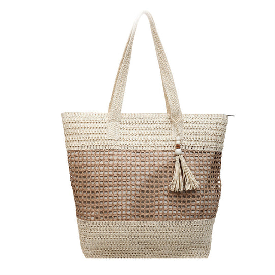 Damen elegante Strandtasche mit ausgefallenem Häkel-Design und dekorativen Quasten Nord Taschen