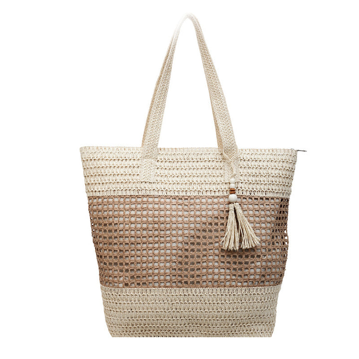 Damen elegante Strandtasche mit ausgefallenem Häkel-Design und dekorativen Quasten Nord Taschen