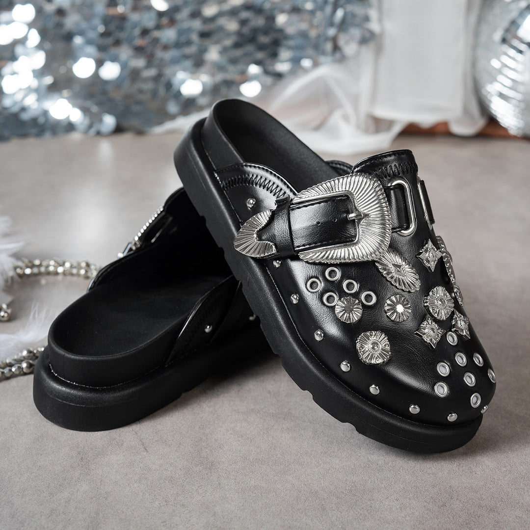 Damen Clogs mit funkelnden Zierteilen und modischem Schnallen-Design