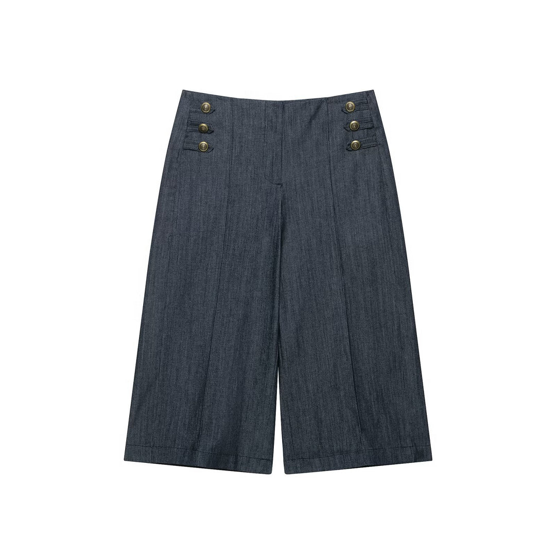 Damen Boleroartige Kurzjacke im Vintage-Denim‑Stil mit Spitzenpasse und Messingknöpfen Nord Taschen
