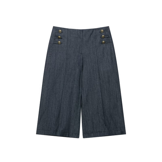 Damen Boleroartige Kurzjacke im Vintage-Denim‑Stil mit Spitzenpasse und Messingknöpfen Nord Taschen