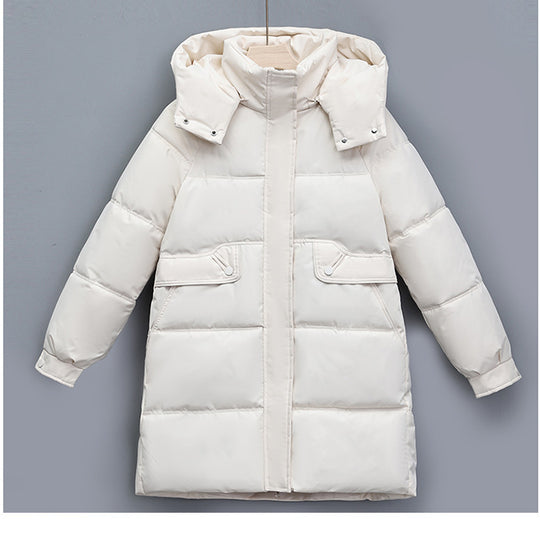 Damen nan langer thermogepolsterter Parka mit abnehmbarer Kapuze, verdecktem Reißverschluss und Klappentaschen Nord Taschen