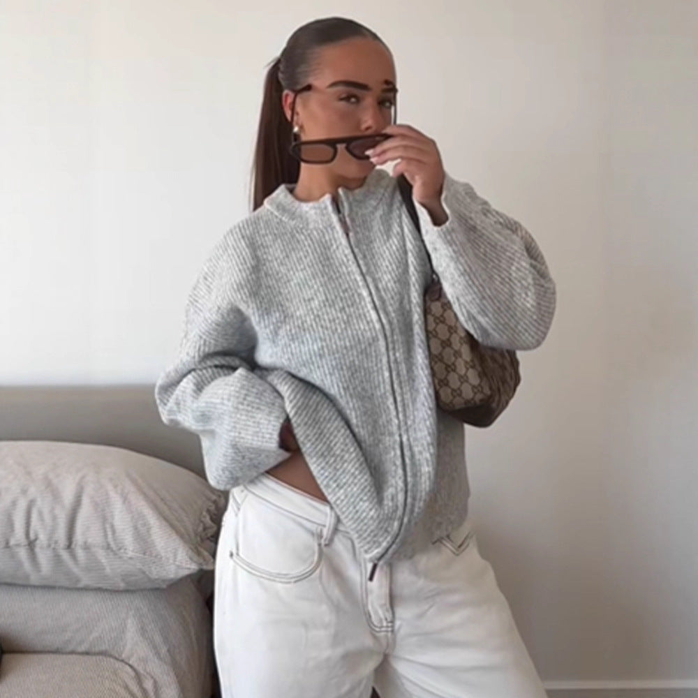 Damen Grobstrick‑Zipper‑Cardigan mit Oversize‑Schnitt Nord Taschen