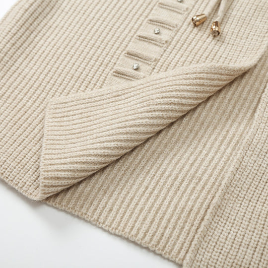 Damen Grobstrick-Cardigan mit Strassbesatz, Flechtkordel und offenem V-Ausschnitt Nord Taschen