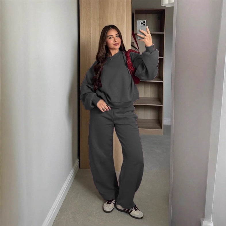 Damen Cropped-Sweatshirt mit hohem Rundhalsausschnitt und elastischer Tunnelzug Wide-Leg Jogginghose Set Nord Taschen