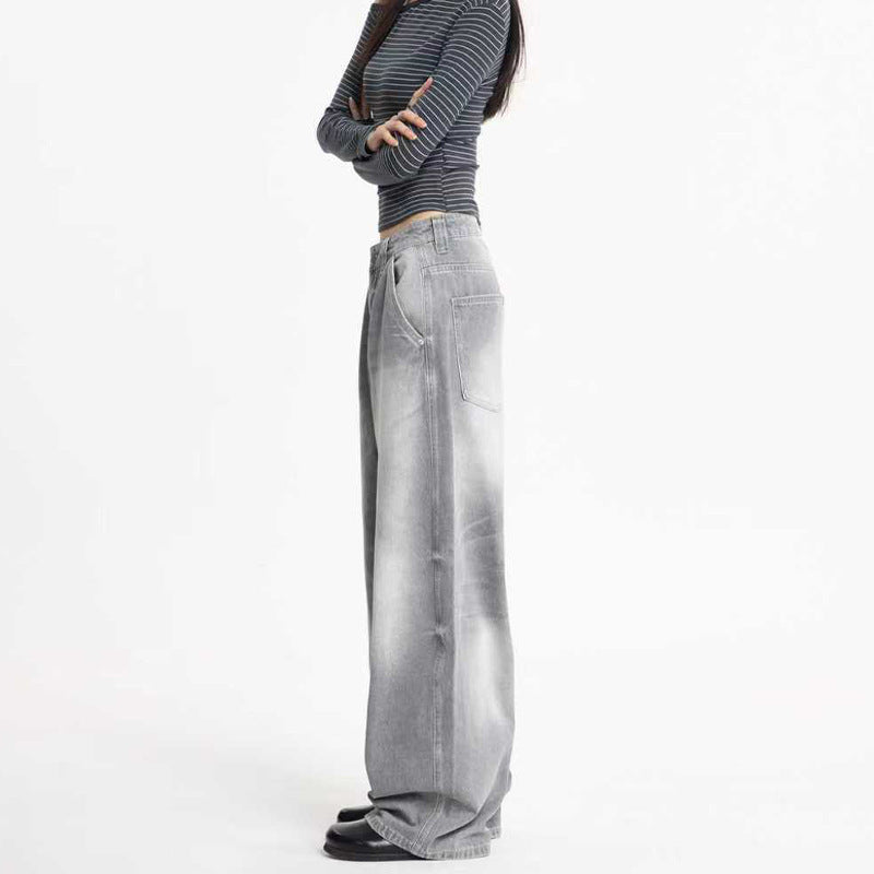 Damen Ultraweite Bodenlange Denim-Palazzohose mit tiefem Schritt und Vintage-Fade Nord Taschen