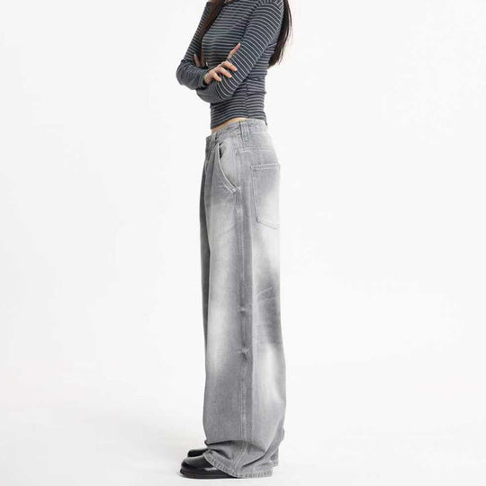 Damen Ultraweite Bodenlange Denim-Palazzohose mit tiefem Schritt und Vintage-Fade Nord Taschen