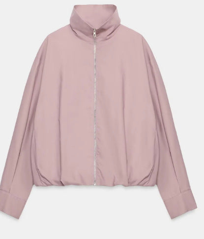Damen Kurzblouson im Boxy‑Cut mit hohem Stehkragen, verdecktem Reißverschluss und elastischem Saum Nord Taschen