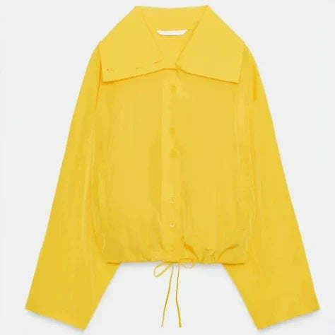 Damen Leichte Oversize‑Utilityjacke mit Tunnelzug‑Taillierung, Stehkragen und Ballonärmeln Nord Taschen