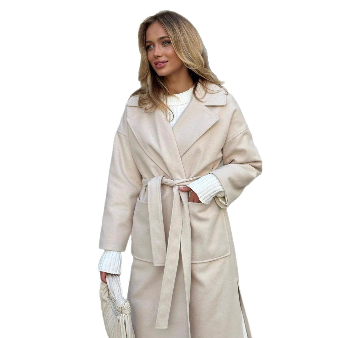 Damen Wickelmantel aus Wollmix mit Taillengürtel und aufgesetzten Taschen Nord Taschen