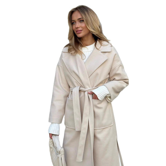 Damen Wickelmantel aus Wollmix mit Taillengürtel und aufgesetzten Taschen Nord Taschen