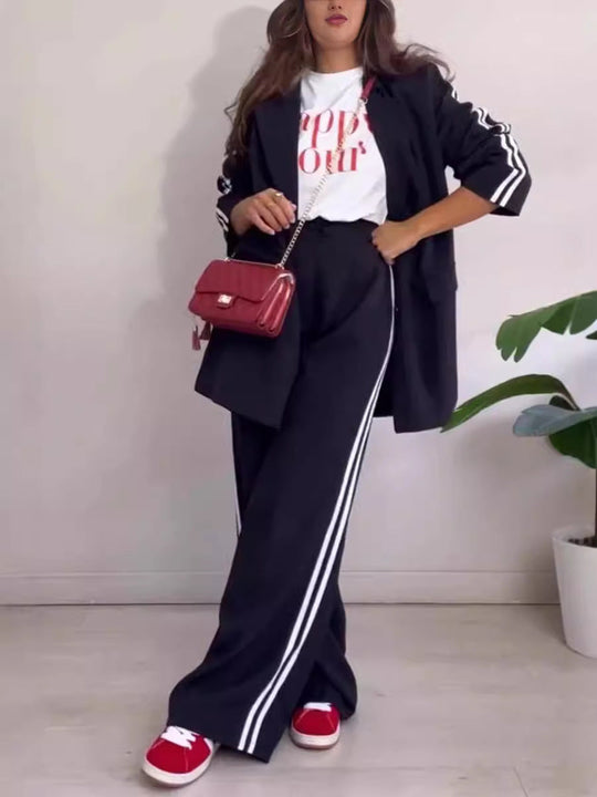 Damen elegantes Blazer-Set mit sportlichen Akzenten und weitem Schnitt Nord Taschen